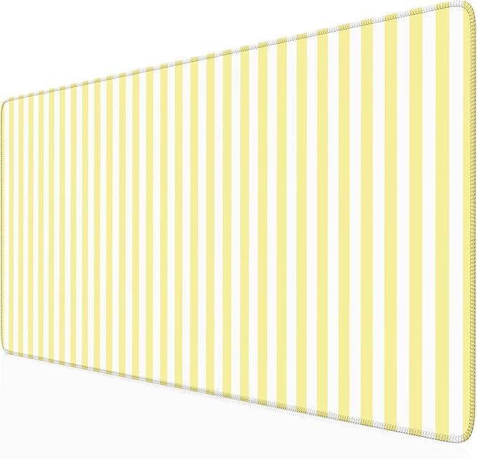 Yellow Striped Desk Mat Cute Pastel XXL Large Gaming Mouse Pad Desk Pad Kawaii Aesthetic Home Office Decor Cozy Keyboard Laptop Computer Mat