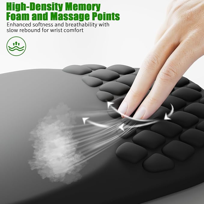 VAGAU Ergonomic Mouse Pad with Wrist Support, Wrist Rest Mousepad Memory Foam & Non-Slip PU Base for - Gaming, Office and Home (Black)