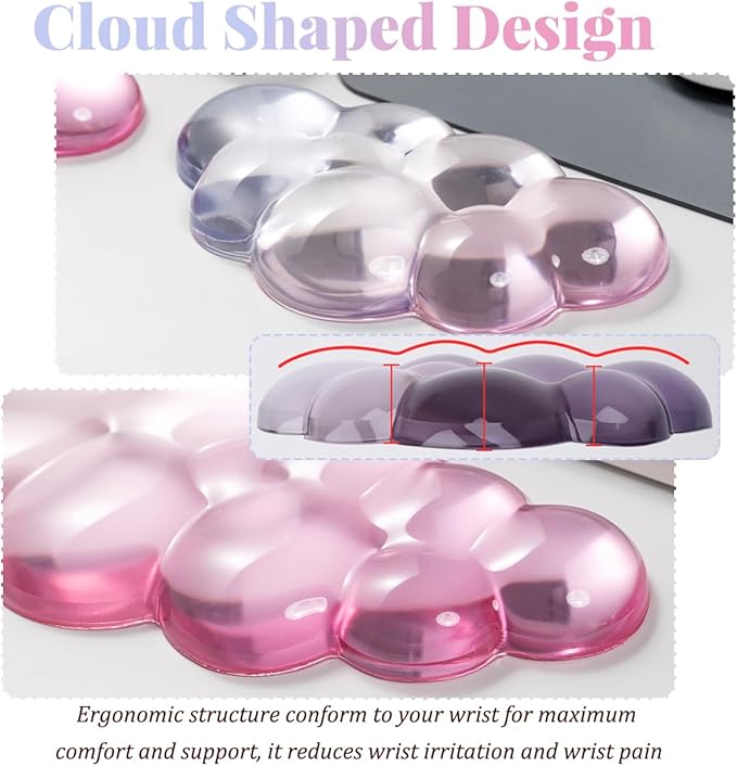 Gel Keyboard Wrist Rest Cloud Set, Clear Ergonomic Wrist Support and Arm Support Keyboard Rest for Typing Pain Relief, with Non-Slip Soft Washable Wrist Rest(Pink Blue)