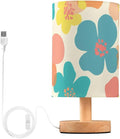 Teal Floral LED Table Lamp, Bedside Lamp with Linen Lampshade, Flicker-Free Eye Care USB Plug in Nightstand Lamp, for Bedroom and Office