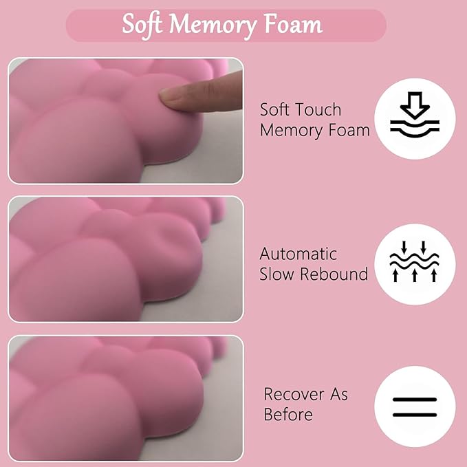 Cloud Mouse Pad Keyboard Wrist Rest for Mouse 4PCS Mini Small Desk Mat Pad Set Memory Foam Non-Slip Cute Ergonomic Gaming Mouse Wrist Support for Computer Home Office Gradient Pink