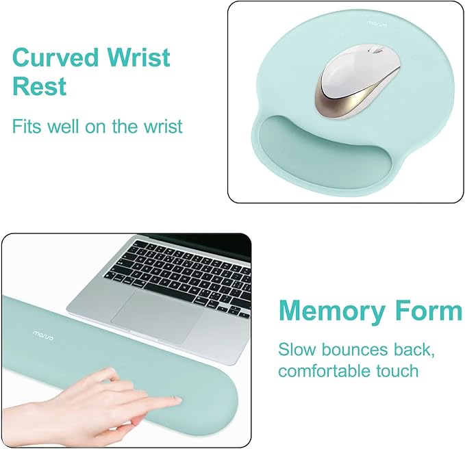 MOSISO Wrist Rest Support for Mouse Pad&Keyboard Set, Circle Curved Ergonomic Mousepad&Coaster Non-Slip Base Home/Office Wrist Support&Easy Typing Pad with Soft Cloth&Silicone Lining, Aquamarine