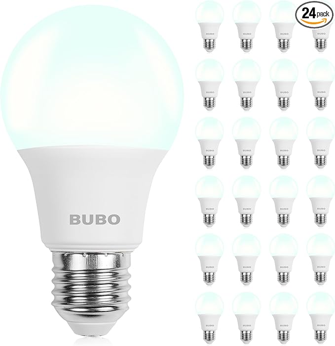 BUBO A19 LED Light Bulbs, 40 Watt Equivalent LED Bulbs, Cool White 4000K, 550 Lumens, E26 Standard Base, Non-Dimmable, 5W Cool White LED Bulbs for Bedroom Living Room Home Office, 24 Pack