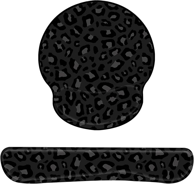 2Pcs Keyboard Wrist Rest Pad and Mouse Wrist Rest Support Mouse Pad Set,Ergonomic Support,Gaming Mouse Pad,Memory Foam,Non-Slip Base,for Office Western-Black Leopard Cheetah Pattern