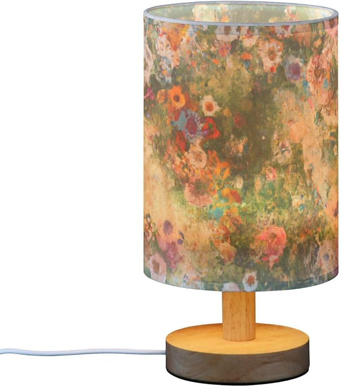 Flower LED Table Lamp, Bedside Lamp with Linen Lampshade, Flicker-Free Eye Care USB Plug in Nightstand Lamp, for Bedroom and Office