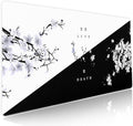Black White Cherry Blossom Mouse Pad Japanese Sakura Death Life Flower Extended Desk Mat 90X40 CM Non-Slip Rubber Base Stitched Edge Large xxl Playmat for Gaming Laptop Computer Desktop 35.4×15.7 Inch