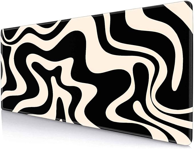 IMAYONDIA Black White Swirl DeskMat, Abstract Ink Liquid Waves Extended Gaming Mouse Pad Large, Retro Abstract Pattern Big Mouse Pad, Long Computer Keyboard Mouse Mat for Home Office Work 31.5x11.8