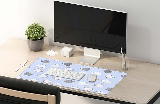 SSOIU Chubby Cats Desk Mat, Extended Gaming Mouse Pad (35.5x15.7 in), Large Non-Slip Rubber Base Mousepad with Stitched Edges, Waterproof Keyboard Mouse Mat Desk Pad for Work, Game, Office, Home
