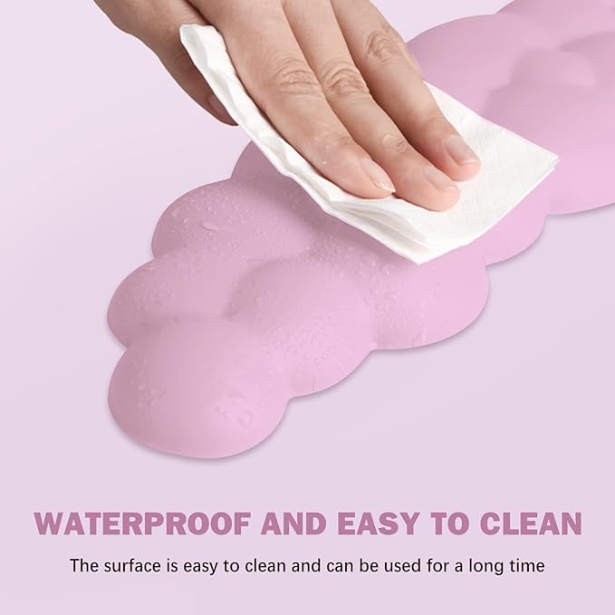 Cloud Keyboard Wrist Rest Pad Set, Enlarge PU Leather Memory Foam Cushion Support, Easy Typing, Mouse Rest Pad, Non-Slip Support for Home, Office, Pink