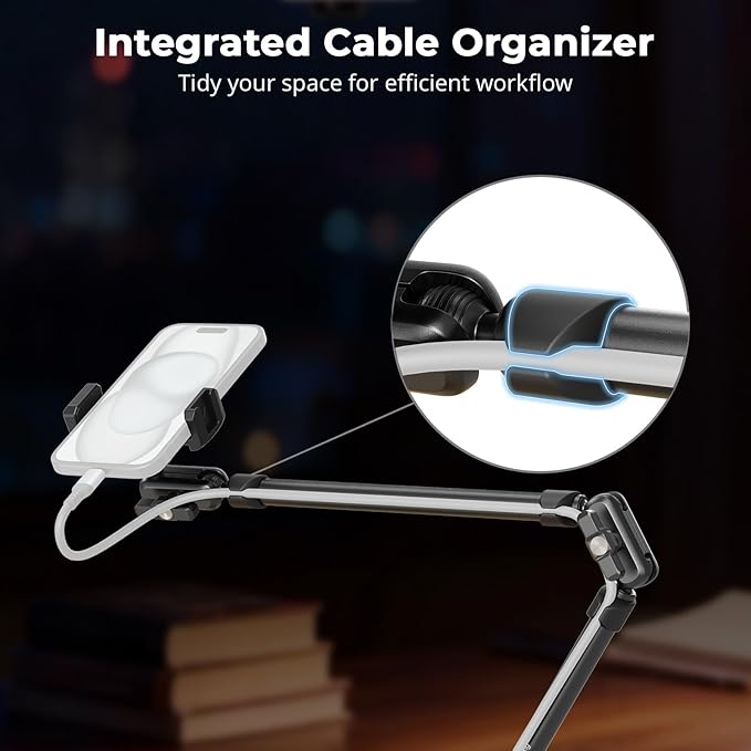 SmallRig 25.9" Magic Arm with Super Clamp, Overhead Phone Mount, Flexible Desk Camera Mount with 1/4" Screw and Cable Clip, Max Load 2.2lb, for iPhone, Action Camera, Video Light, Webcam, Mic - 5625