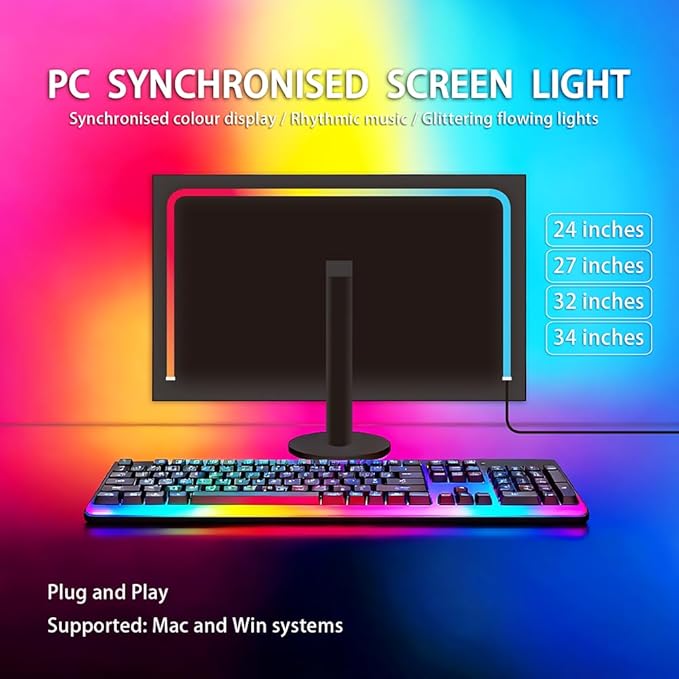 pc sync Light bar，LED Light Strips Deliver Synchronized Lighting Effects with Screen Colors and Music, Compatible with Win/Mac Systems. (PC Sync Light (for 24-inch Models))
