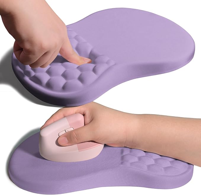 Ergonomic Joint Wrist Support Mouse Pad with Memory Foam Cushion Massage Bump, Carpal Tunnel Mousepad Slope Design for Wrist Rest, 11.8x7.9 in, Pale Purple
