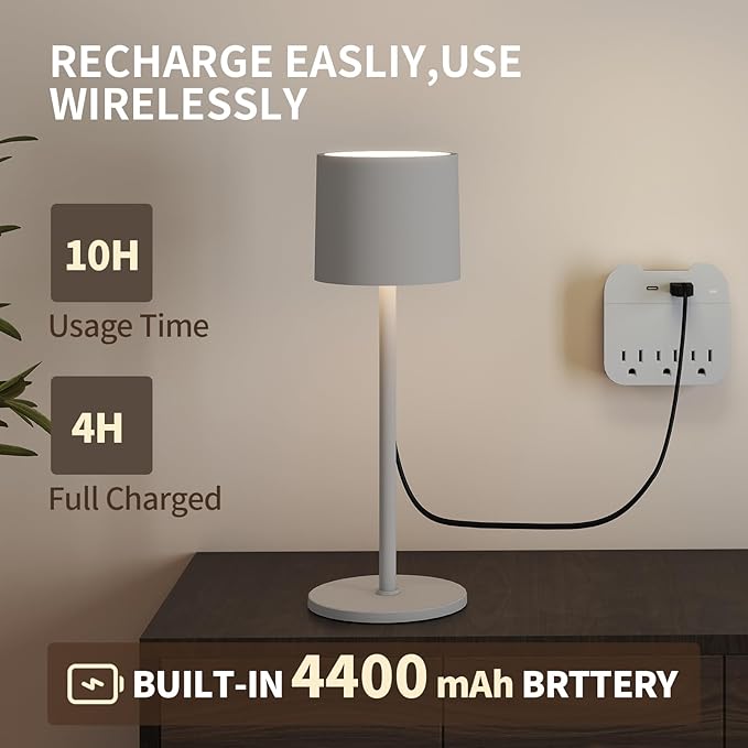 2-Pack Cordless Table Lamp, Portable LED Desk Lamps, 2 Adjustable Height, 4400mAh Battery Powered Rechargeable Light, 3 Color Stepless Dimming, for Restaurant, Bedroom, Outdoor Camping