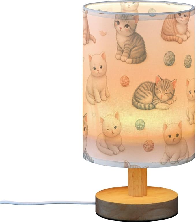 Cute Cat LED Table Lamp, Bedside Lamp with Linen Lampshade, Flicker-Free Eye Care USB Plug in Nightstand Lamp, for Bedroom and Office