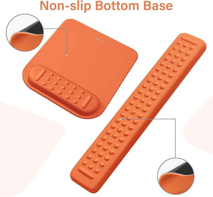 MOSISO Computer Keyboard Stand&Wrist Rest Support for Keyboard &Mouse Pad Set, Ergonomic Massage Wrist Rest Set, Easy Typing Working Acrylic Clear Stand for Office Home, Cosmic Orange