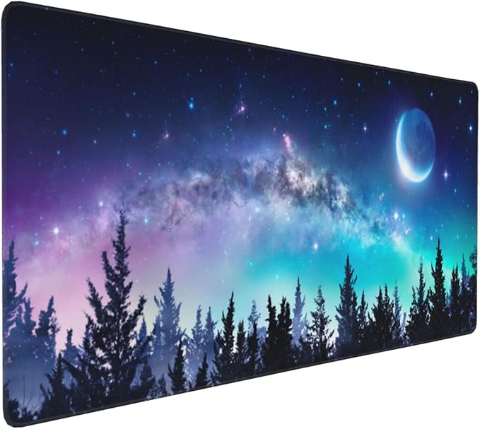 Gaming Mouse Pad,Large Mouse Pads for Desk,Non-Slip Rubber Base Extended Mousepad,XXL Keyboard Mouse Mat,Computer Keyboard Desk Pad with Stitched Edges,35.4x15.8inch,Clear Stary Night