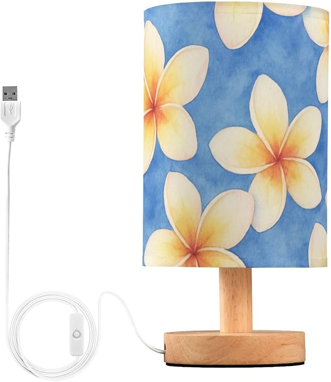 Frangipani LED Table Lamp, Bedside Lamp with Linen Lampshade, Flicker-Free Eye Care USB Plug in Nightstand Lamp, for Bedroom and Office