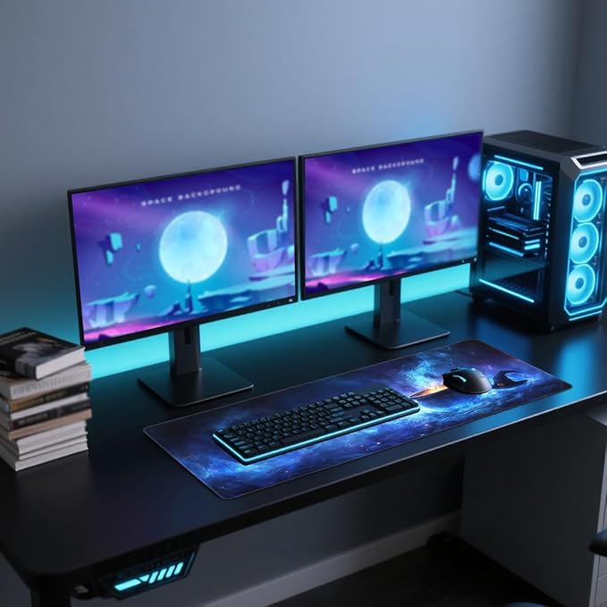 Magic Desk Mat Gaming Large Mouse Pad Blue Mystic Night Glow Mousepad Computer Keyboard Pad Mouse Mat Laptop Mat 31.5 x 11.8 Mouse Pads for Desk Home Office Gaming