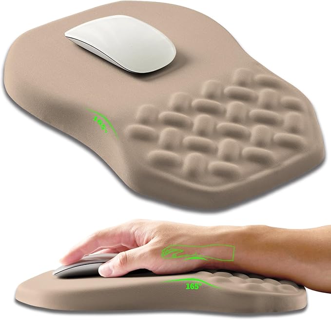 Ergonomic Slope Mouse Pad Wrist Support, Wrist Rest Mousepad for Carpal Tunnel with Massage Bulge and Slow Rebound Memory Foam (12x8 inch, Sand Color)