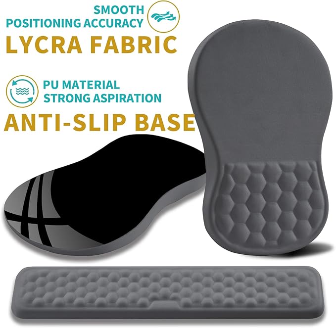 Hokafenle 2 in 1 Ergonomic Mouse Pad Wrist Support & Wrist Rest for Computer Keyboard Set, with Memory Gel Massage Bulge Design (2In1 Set, Dark Gray)