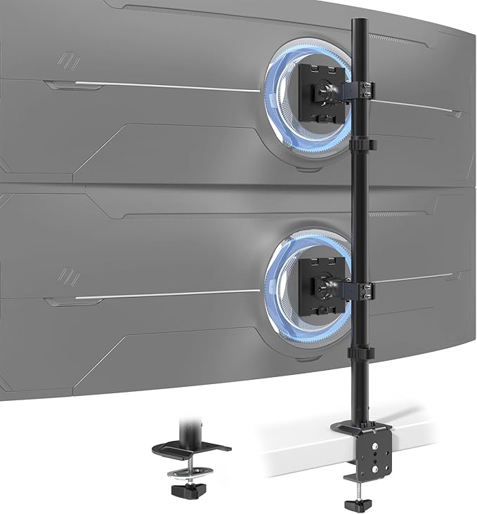 Heavy Duty Dual Monitor-Arm for 17-49'' - Double Vertically Stacked Monitor Mount, Extra Tall Ultrawide Desk Stand Holds up to 44 lbs per Screen, Vesa 75/100, Black