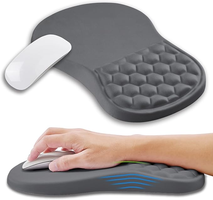 Ergonomic Mouse Pad Wrist Support with Memory Foam Massage Bulge, Carpal Tunnel Mousepad Wrist Rest for Mouse(12x8 inch, Dark Grey)