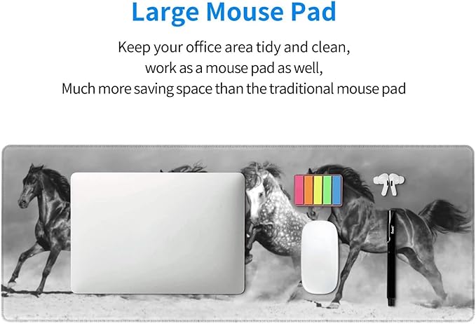 Horse Running Mouse Pad Extended Large Gaming Mousepad XL Big Long Oversized Desk Mat Stitched Edges 31.5 X 11.8 Inch for Home Office Black18