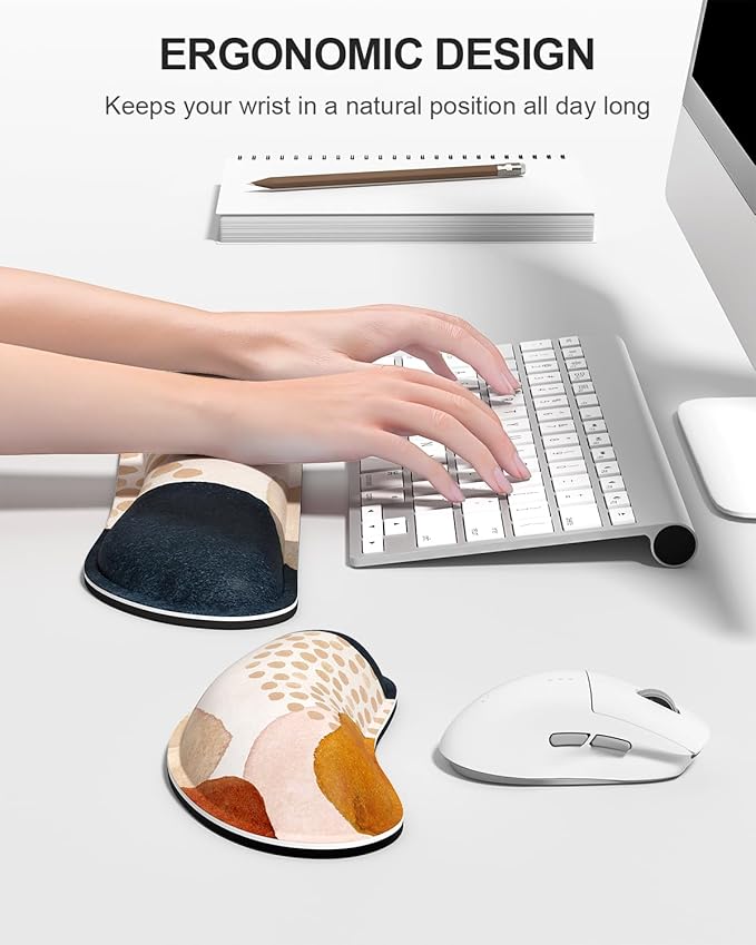 Auhoahsil Large Mouse Pad with Wrist Rests for Keyboard & Mouse, Thick Soft Ergonomic Memory Foam Wrist Supports, Big & Long Desk Mat 35.5 x 15.7 in, for Office Gaming Computer, Abstract Stone