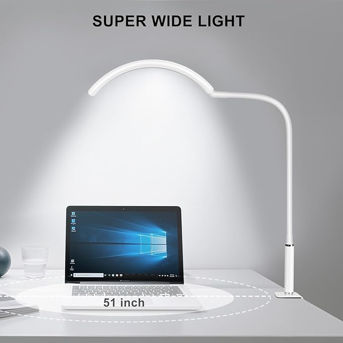 Professional Half Moon LED Desk Light for Nail Techs & Artists – Flexible Gooseneck Lamp with Clamp, 3 Color Modes & 5 Brightness Levels for Manicure, Tattoo, Beauty Work (White)