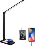 LED Desk Lamp with Wireless Charger,Eye-Caring Table Lamps,Stepless Dimmable Office Lamp with USB Charging Port,Touch/Memory/Timer Function,25 Brightness Lighting,Foldable Lamp