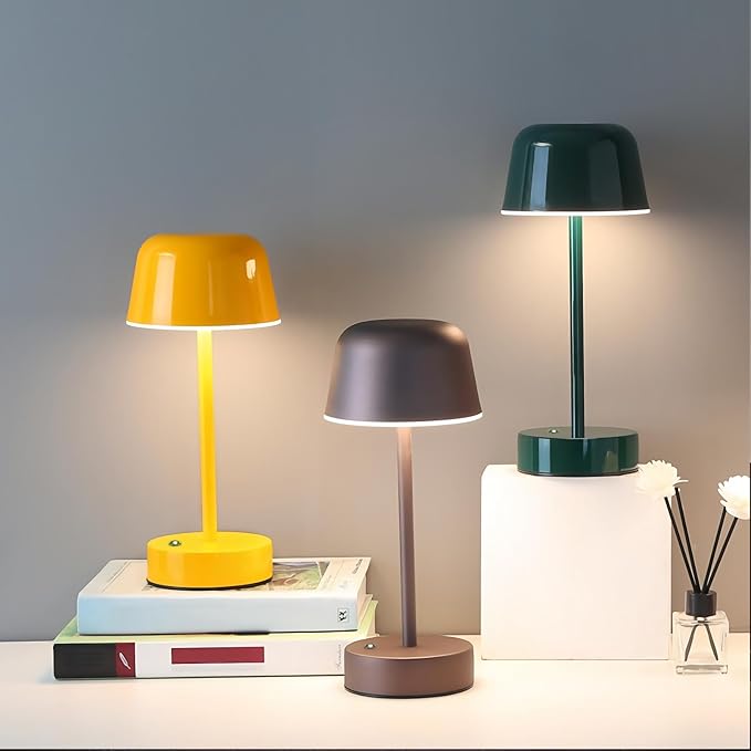 Rechargeable Cordless Mushroom Small Table Lamp with USB Port, Battery Powered Table Lamp Red, Tri Color Dimmable Touch Lamps for Nightstand, Bedroom, Dining Table, Bedside