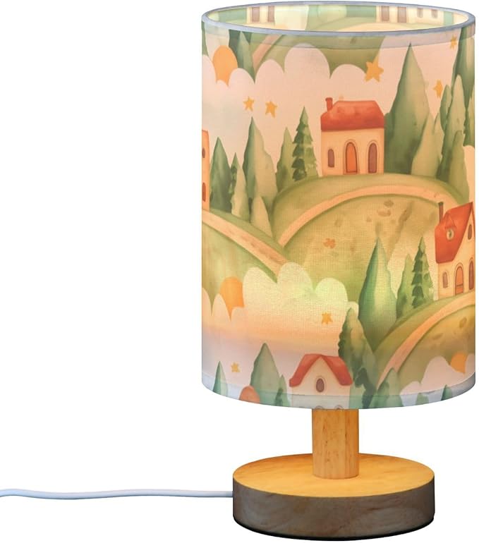 Green Village LED Table Lamp, Bedside Lamp with Linen Lampshade, Flicker-Free Eye Care USB Plug in Nightstand Lamp, for Bedroom and Office