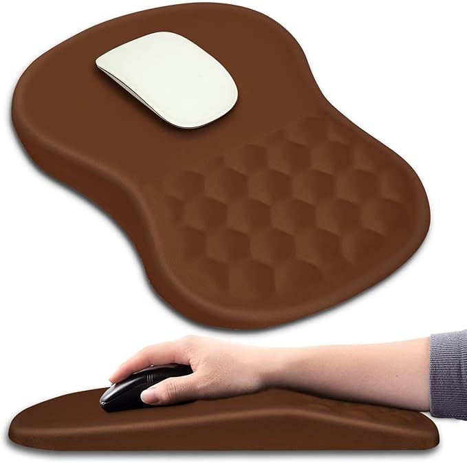 Hokafenle Ergonomic Mouse Pad Wrist Support with Massage Design, Wrist Rest Mousepad with Memory Foam&Non-Slip PU Base, Mouse Pads for Wireless Mouse & Desk (12x8 inch,Brown)