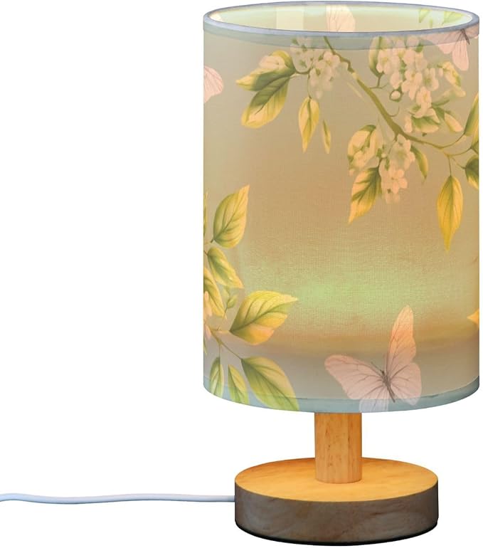 Green Butterfly LED Table Lamp, Bedside Lamp with Linen Lampshade, Flicker-Free Eye Care USB Plug in Nightstand Lamp, for Bedroom and Office