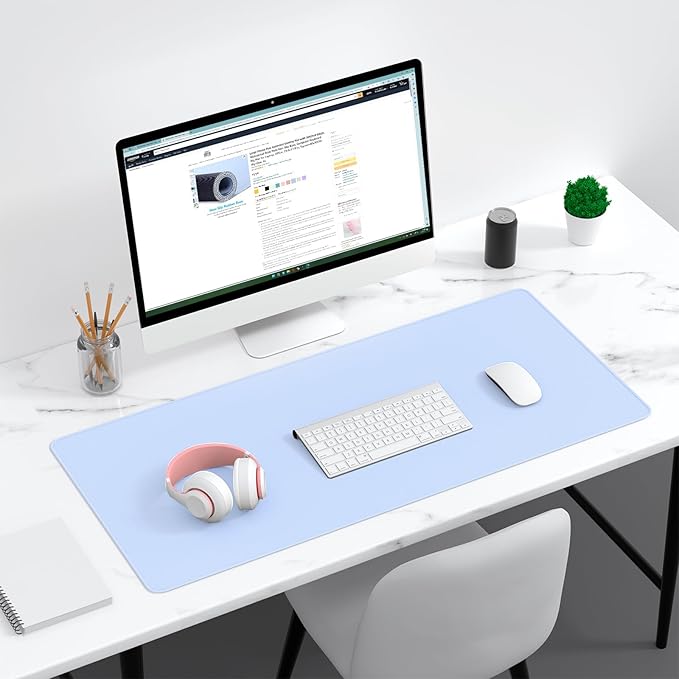 Dapesuom Large Gaming Mouse Pad, Extended Mouse Mat with Stitched Edges, Full Size Keyboard Pad with Non-Slip Base, Big XXL Computer Desk Mats for Gamer, Laptop, Office, 35.5 x 15.7 in, Sky Blue