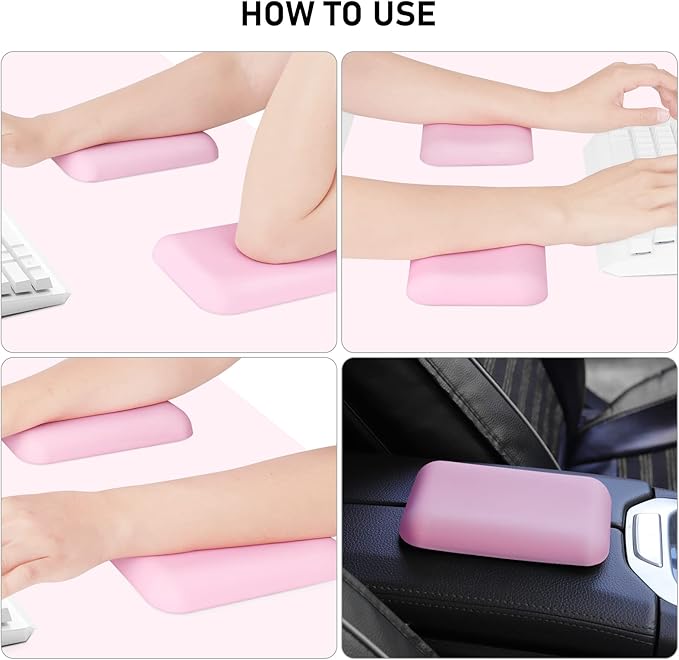 Leolee Elbow Rest Pads for Desk, Upgraded Gel Memory Foam Ergonomic Wrist Rest Pad Arm Rest Pads with Non-Slip Base, Cushion Support Relieve Elbow and Wrist Pain for Computer, Office, 2 Packs, Pink