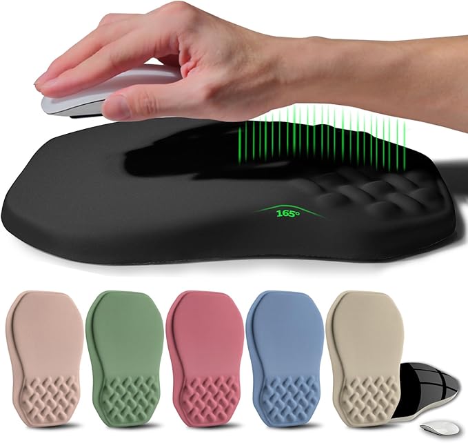 Ergonomic Raised Mouse Pad Wrist Support with Bilateral Slope Memory Foam Mousepad for Wrist Rest and Carpal Tunnel 11.8x7.9〃 Black