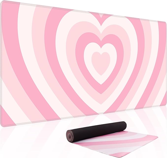 Baziabbo Pink Desk Mat,XXL Extended Large Mouse Pad,Gaming Mousepad with Stitched Edge,Non-Slip Rubber Base Keyboard Desk Pad for Home Office Study Game (Pink Heart)