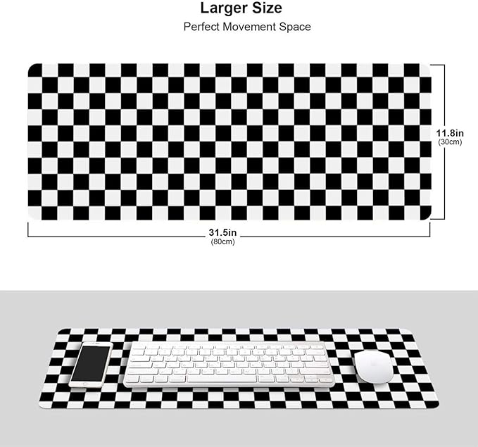 Black and White Checkered Mouse Pad Gaming XL Large Mousepad Desk Mat Long Extended Big Keyboard Pads Table Accessories for Gaming and Office Pc Laptop Computer 31.5 X 11.8 Inch