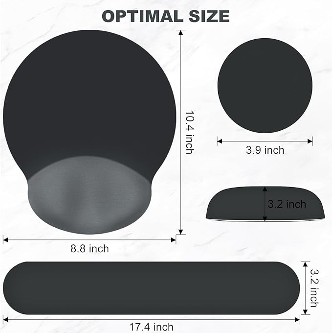 AIMSA Mouse Pad with Wrist Rest Support, Keyboard Wrist Rest Set, Ergonomic Memory Foam Mousepad for Computer Keyboard, Easy Typing and Pain Relief, Black Gray