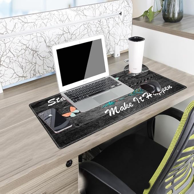 Stay Positive Mouse Pad 24x12 Inch Desk Mat Work Hard and Make It Happen Mousepad Inspirational Quote Desk Pad XXL Computer Mat for Wireless Mouse Work Coaster Set