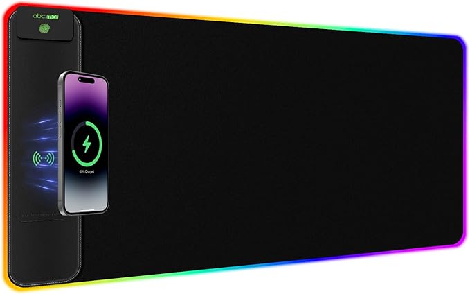 2-in-1 RGB Gaming Mouse Pad with Wireless Charging, 31.5"x11.8" Large, 24 Light Effects, Non-Slip Base, Waterproof Ultra-Smooth Surface, No Adapter