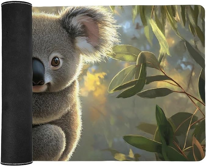 Large Ergonomic Gaming Mouse Pad Baby Koala on Eucalyptus Branch - Adorable Wildlife Theme with Non-Slip Base Water-Resistant Surface and Stitched Edges 40x90cm
