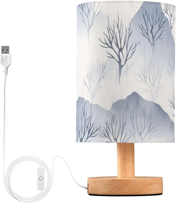 Blue Mountain LED Table Lamp, Bedside Lamp with Linen Lampshade, Flicker-Free Eye Care USB Plug in Nightstand Lamp, for Bedroom and Office
