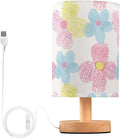 Flower LED Table Lamp, Bedside Lamp with Linen Lampshade, Flicker-Free Eye Care USB Plug in Nightstand Lamp, for Bedroom and Office