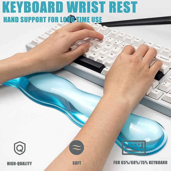 Clear Gel Mouse Wrist Rest, Blue Cute Wrist Rest, Comfort & Support for Typing and Gaming (Blue-Short)