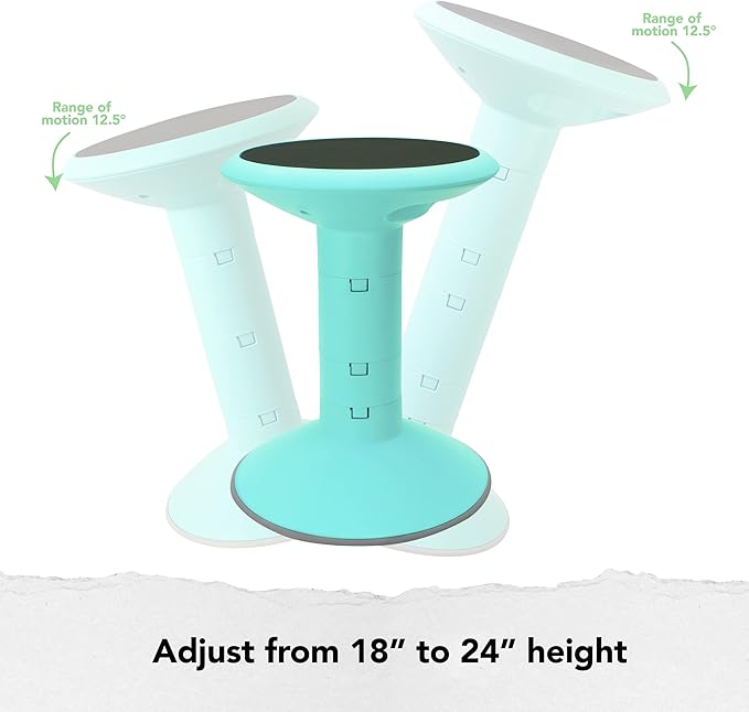 Storex Active Tilt Stool – Ergonomic Seating for Flexible Office Space and Standing Desks, Adjustable 12-24 Inch Height, Teal (00325A01C)