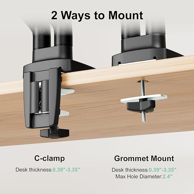 Dual Ultrawide Monitor Mount for 22-35 inch Computer Screens, 2 Monitor Arm Stand with Gas Spring System Each Holds up to 30.8lbs, Full Motion Height Adjustable, VESA 75x75/100x100mm