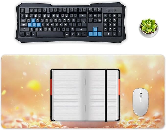 Large Ergonomic Gaming Mouse Pad Happy Hamster with Sunflower Seed - Cute Animal Theme with Non-Slip Base Water-Resistant Surface and Stitched Edges 40x90cm