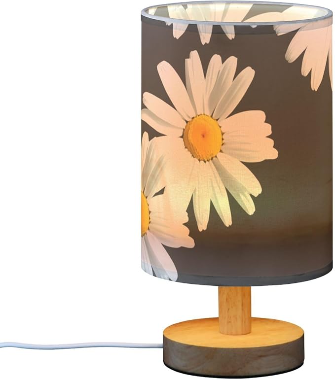 Black Daisy LED Table Lamp, Bedside Lamp with Linen Lampshade, Flicker-Free Eye Care USB Plug in Nightstand Lamp, for Bedroom and Office